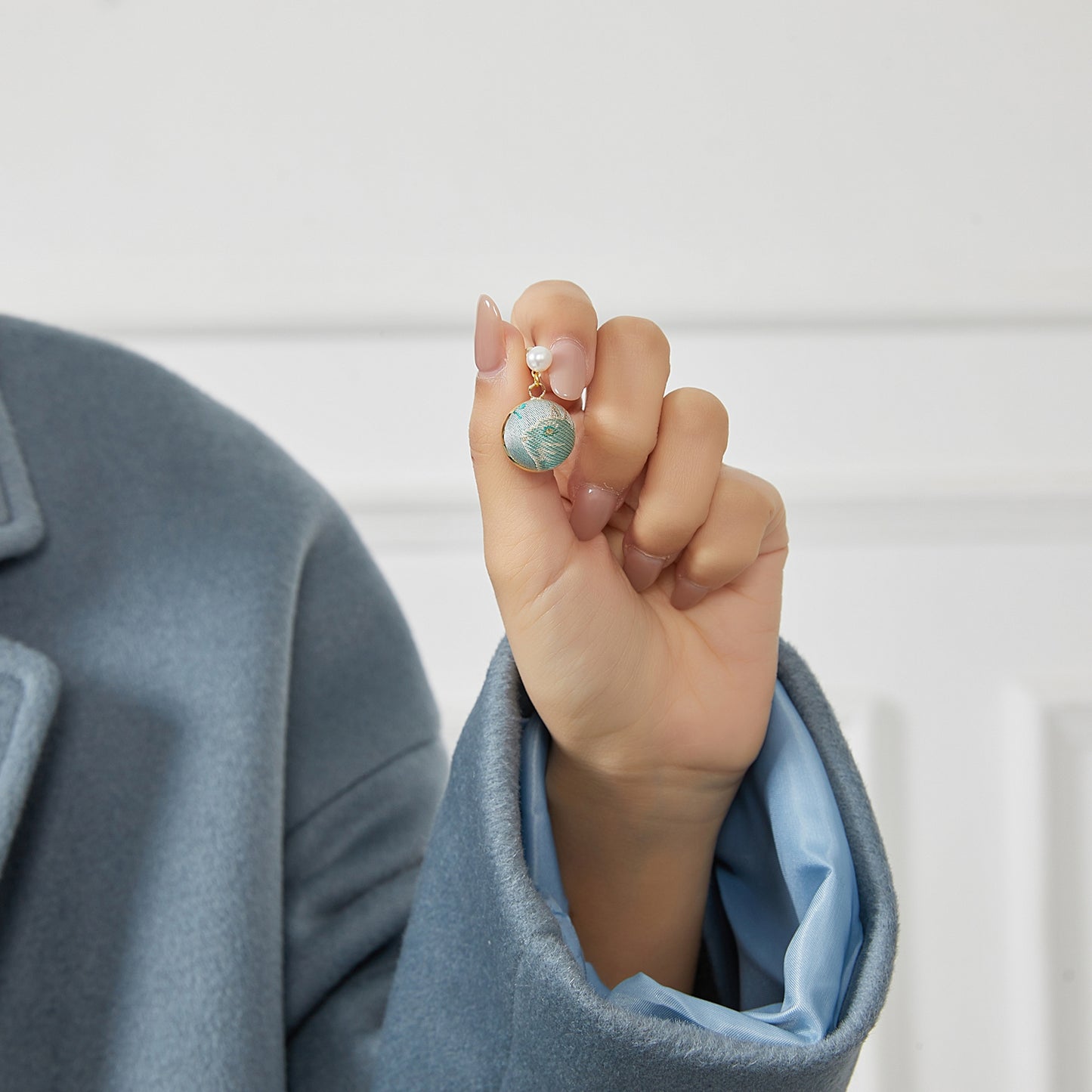 Pure Silk Brocade Earrings with Freshwater Pearls | Minty Cats | Drop Earrings | Shine Collection