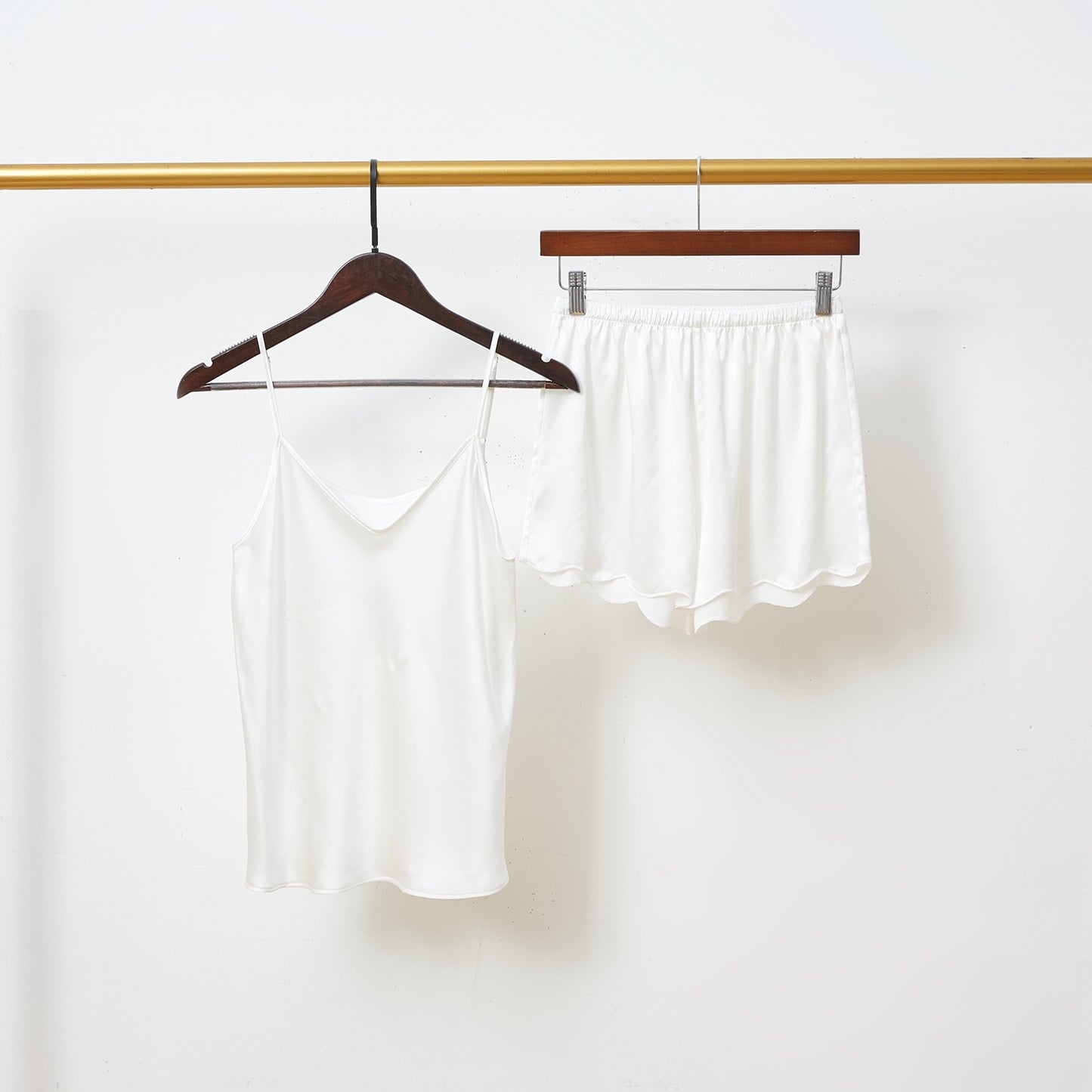 Pearl White Pure Mulberry Silk Camisole | Mid Waist Scallop Shorts | Lingerie Set | Spaghetti Strap Top | Bridesmaids Gift | Soar Collection