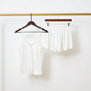 Pearl White Pure Mulberry Silk Camisole and Scalloped Shorts Set | 19 Momme Silk Charmeuse