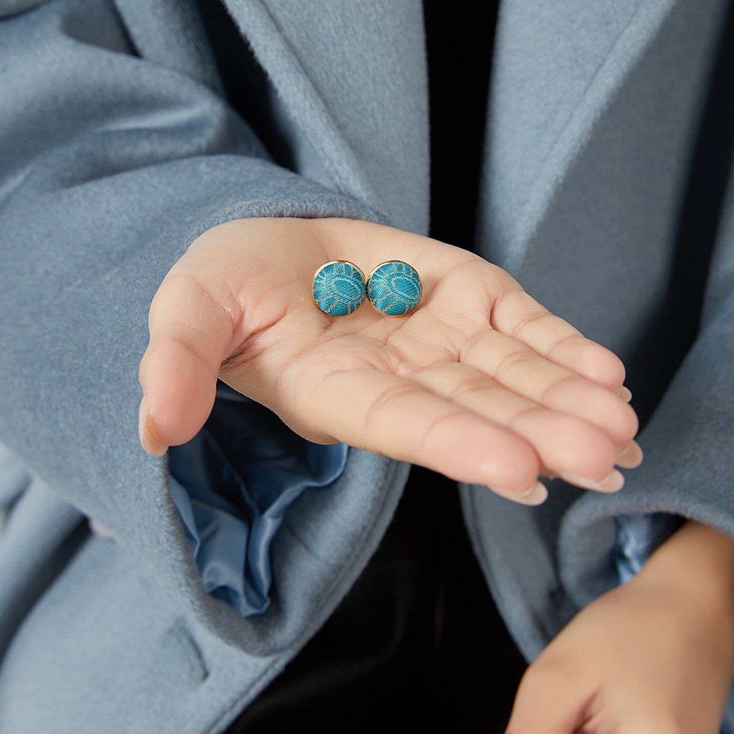Pure Silk Brocade Earrings | Turquoise Water | Stud Earrings | Shine Collection