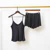 Black Pure Mulberry Silk Camisole and Scalloped Shorts Set | 19 Momme Silk Charmeuse