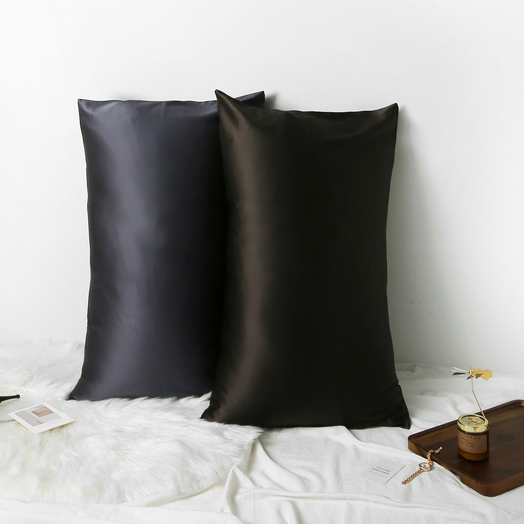 Black Caviar Luxury Pure Mulberry Silk Pillowcase | Queen & King | 32 Momme | Drape Collection