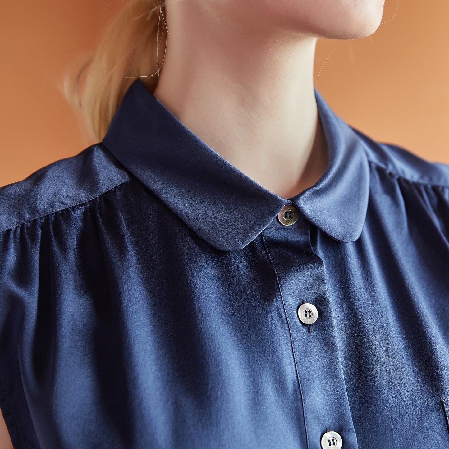 Custom Pure Silk Pointed Peter Pan Collar Sleeveless Blouse | Auri | 22 Momme Silk Charmeuse