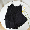 Black Pure Mulberry Silk Camisole and Scalloped Shorts Set | 19 Momme Silk Charmeuse