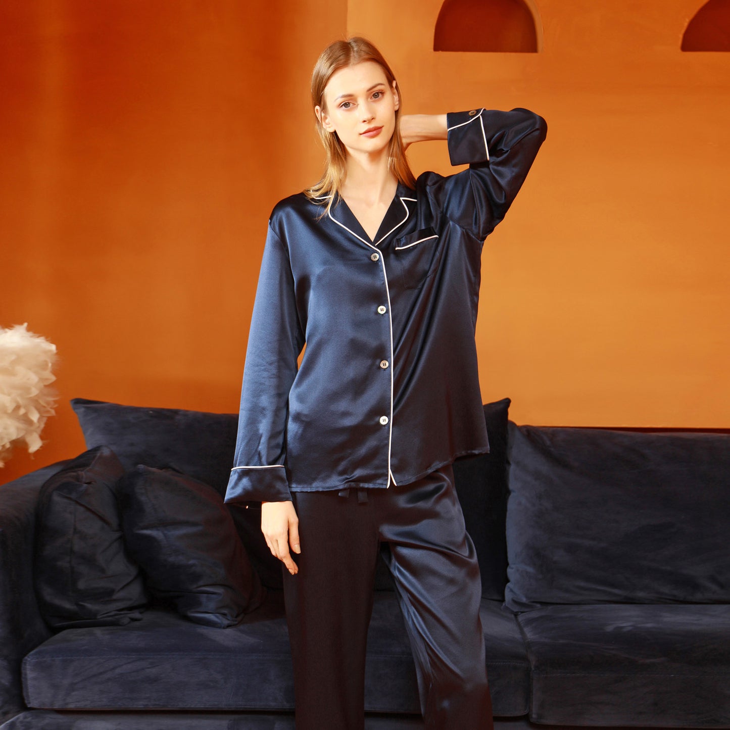 Custom Made Pure Silk Long Sleeve Unisex Pajama Set | 22 Momme | Float Collection