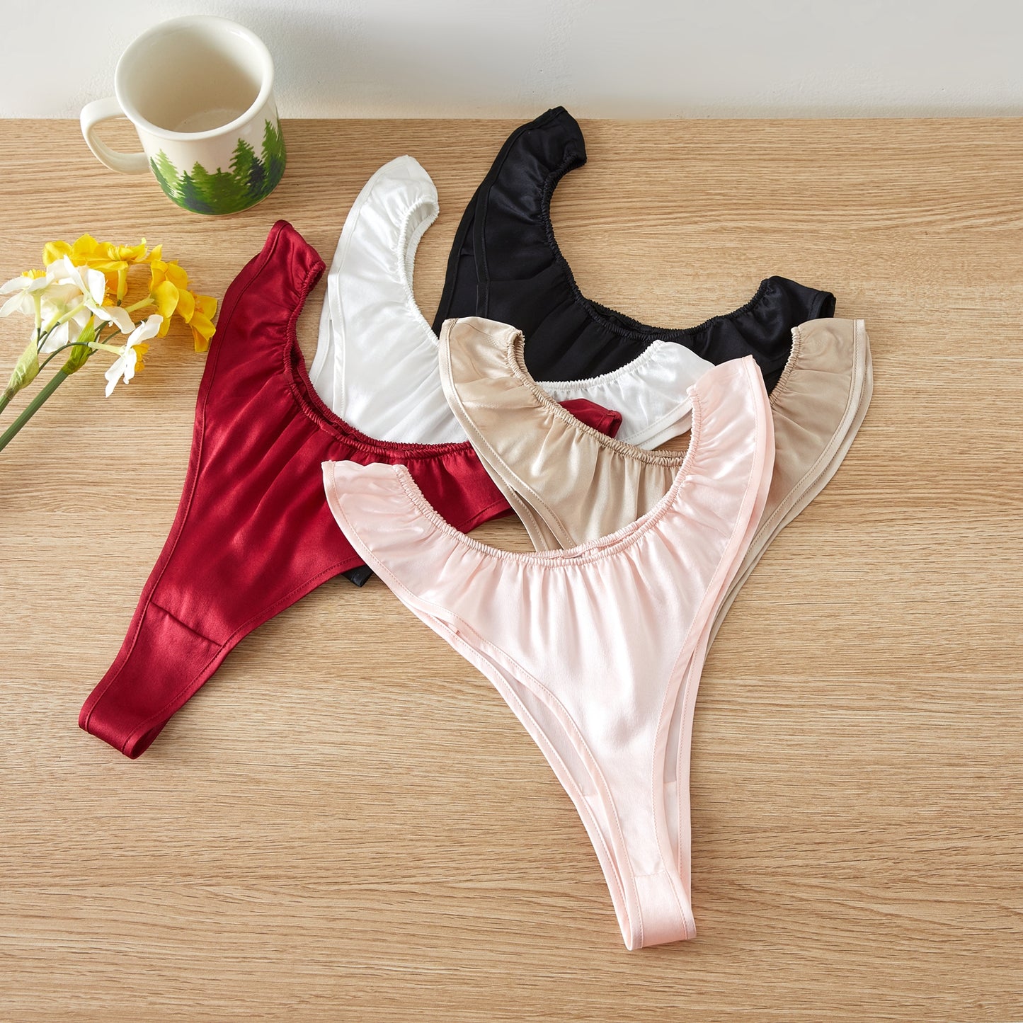 Custom Made Pure Mulberry Silk T-String Panties | Mid Waist Thong | 19 Momme | Float Collection