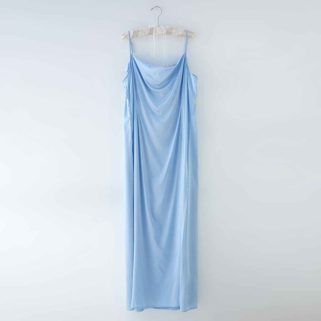 Baby Blue Cowl Neck Silk Slip Dress 1X