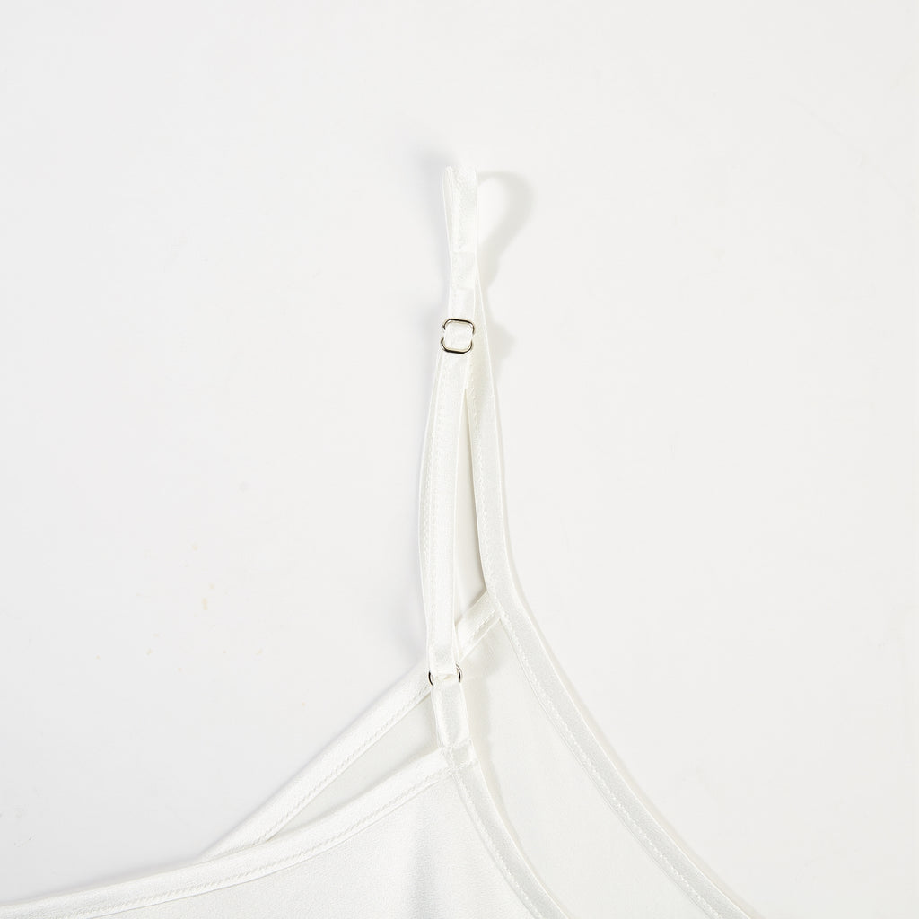 Pearl White Pure Mulberry Silk Camisole and Scalloped Shorts Set | 19 Momme Silk Charmeuse