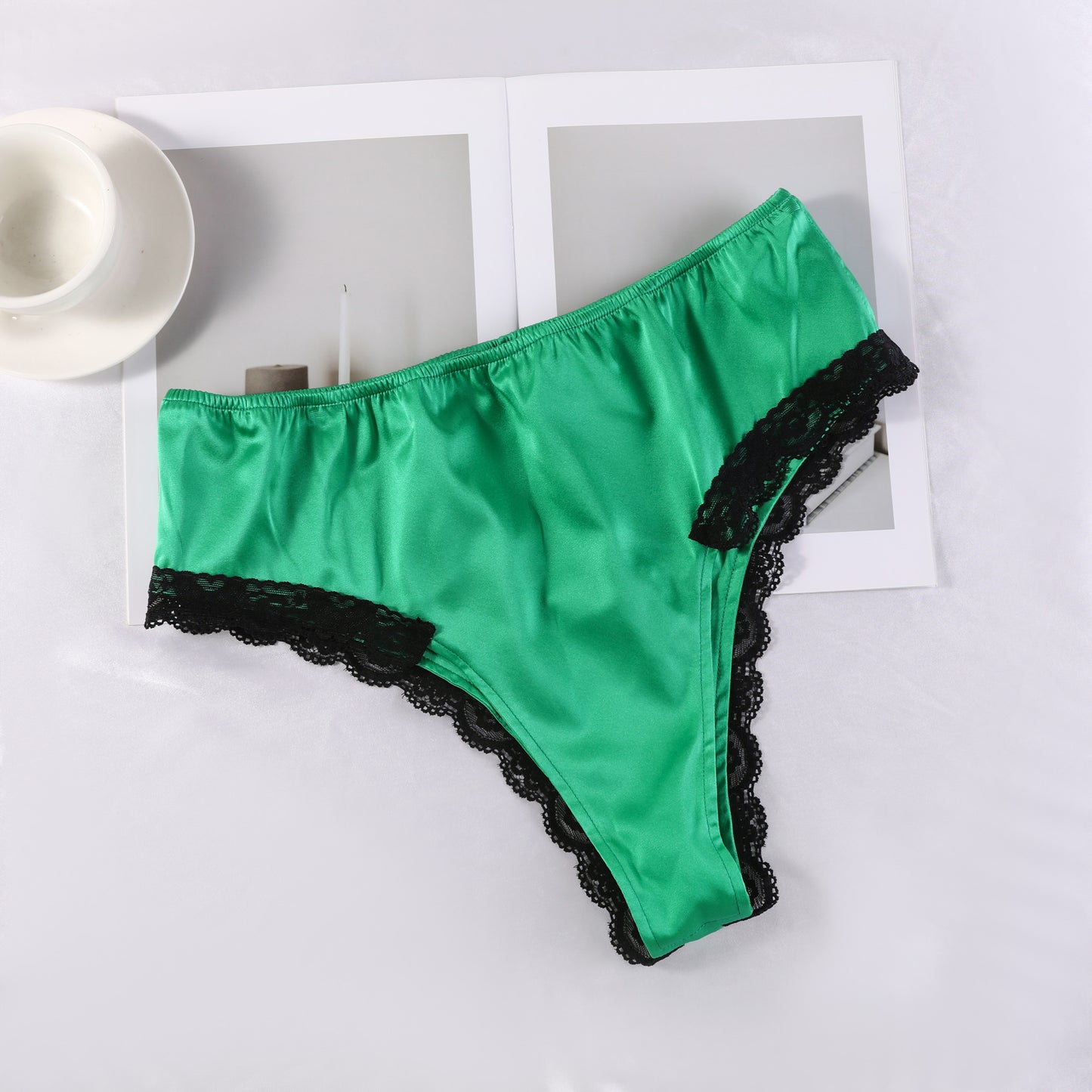 Emerald Jungle | Custom Pure Silk Brazilian Pantie | High Waist | Lace on Mulberry Silk | Bridal Lingerie | Brush Collection