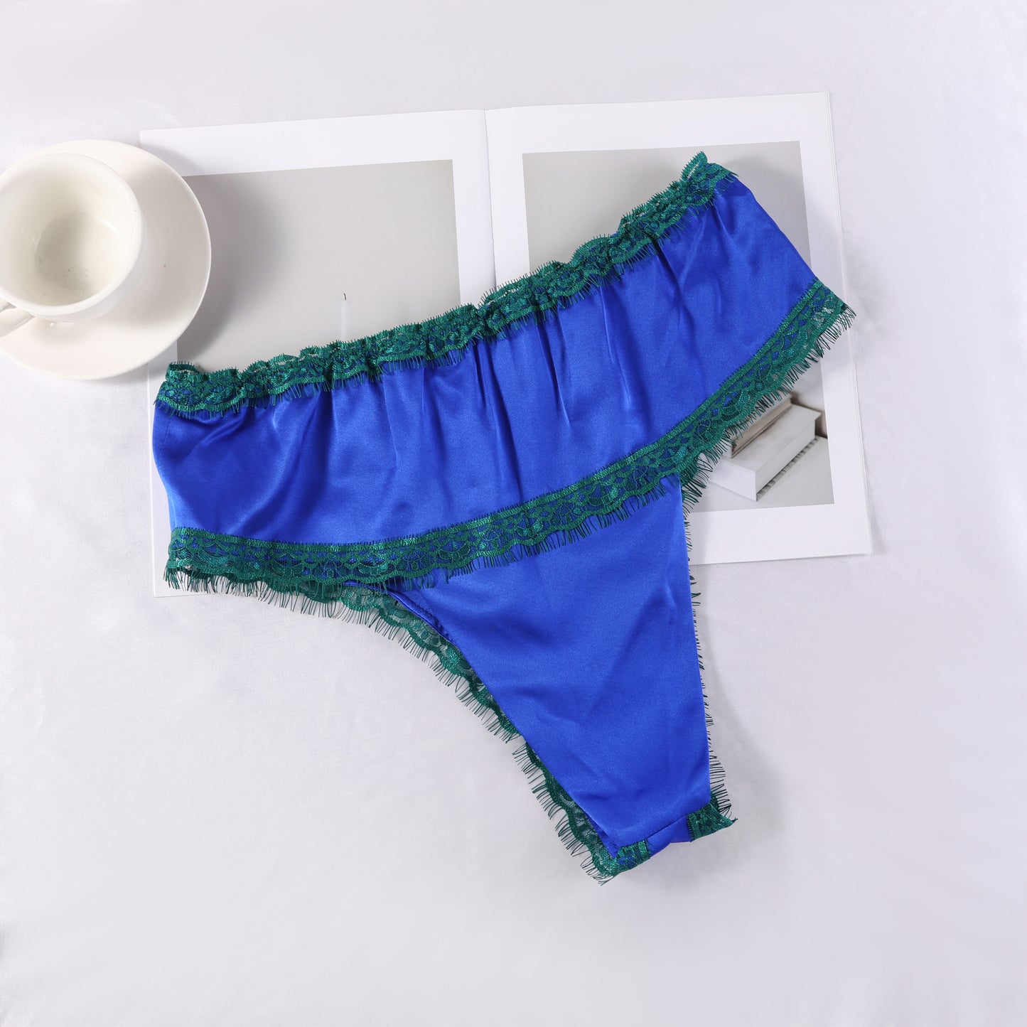 Blue Lagoon | Custom Pure Silk Brazilian Pantie | High Waist | Lace on Mulberry Silk | Bridal Lingerie | Brush Collection
