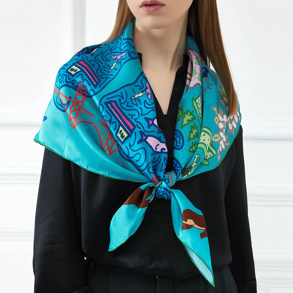 Vancouver Pure Silk Large Square Scarf | Original Artwork | Canadian Scarves Collection