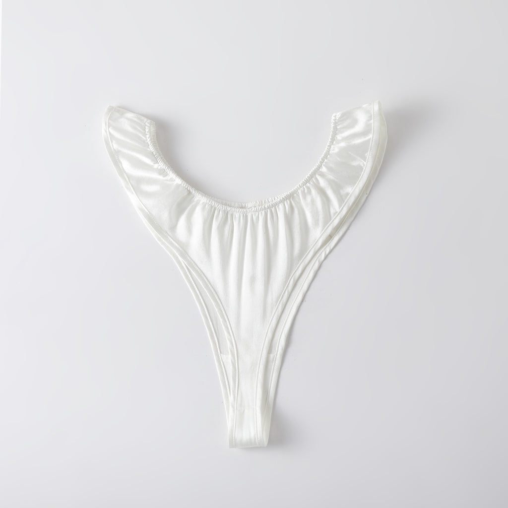 Pearl White Pure Mulberry Silk T-String Pantie | Mid to High Waist Thong | 22 Momme | Float Collection