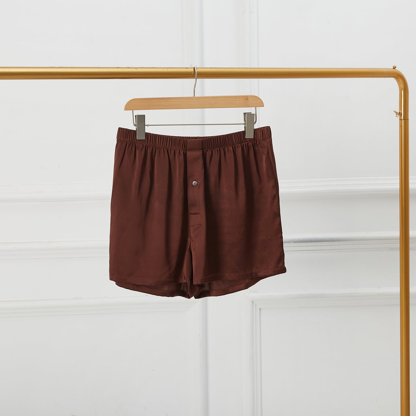 Deep Coffee Pure Mulberry Silk Men's Boxers | Mid Rise with Button Closure | 19 Momme | Soar Collection