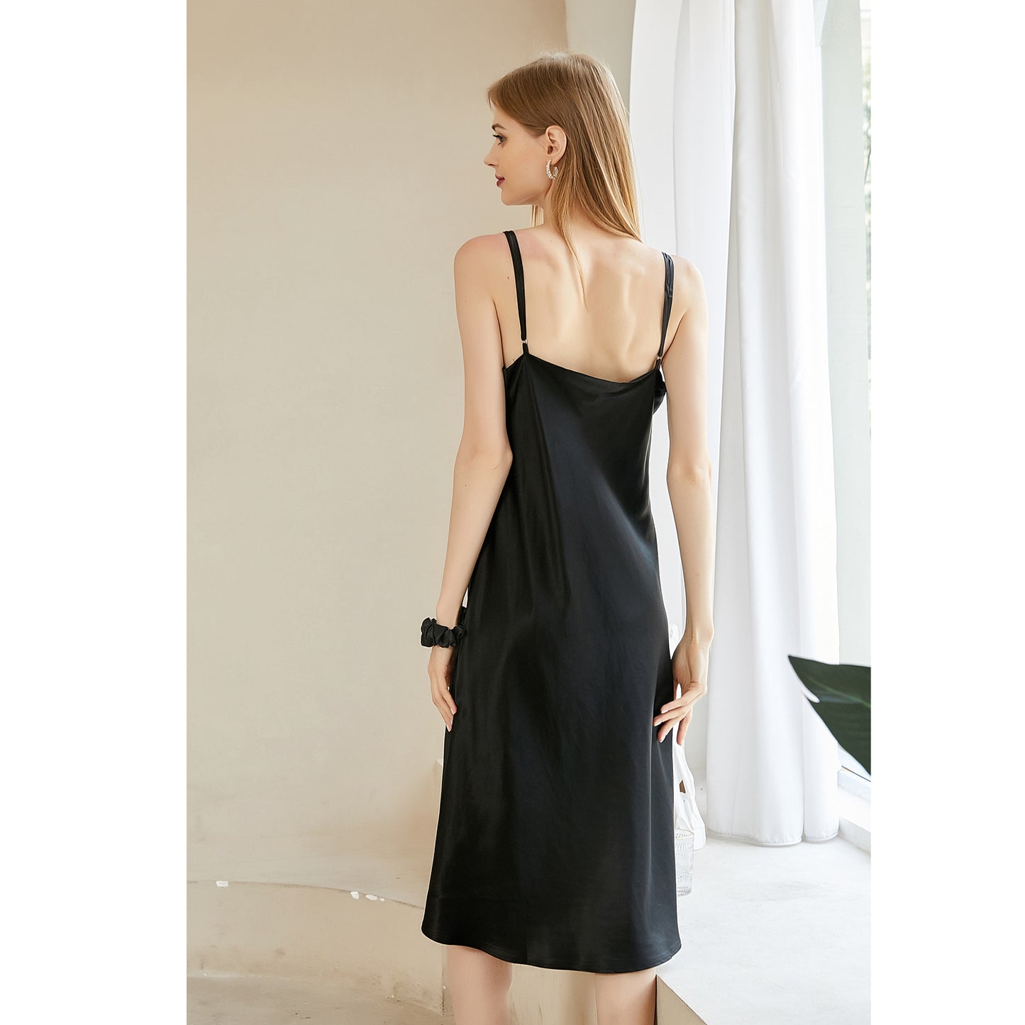 Custom Silk Dress | Silk Cowl Neck / V Neck Slip Dress | Knee / Midi Dress with Adjustable Straps | 22 Momme | Float Collection