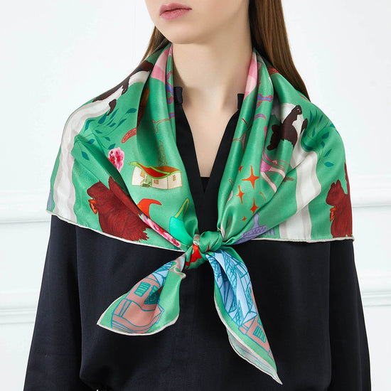 LARGE CRYSTALLED SILK SQUARE SCARF MEET ME AT THE MET main image 1
