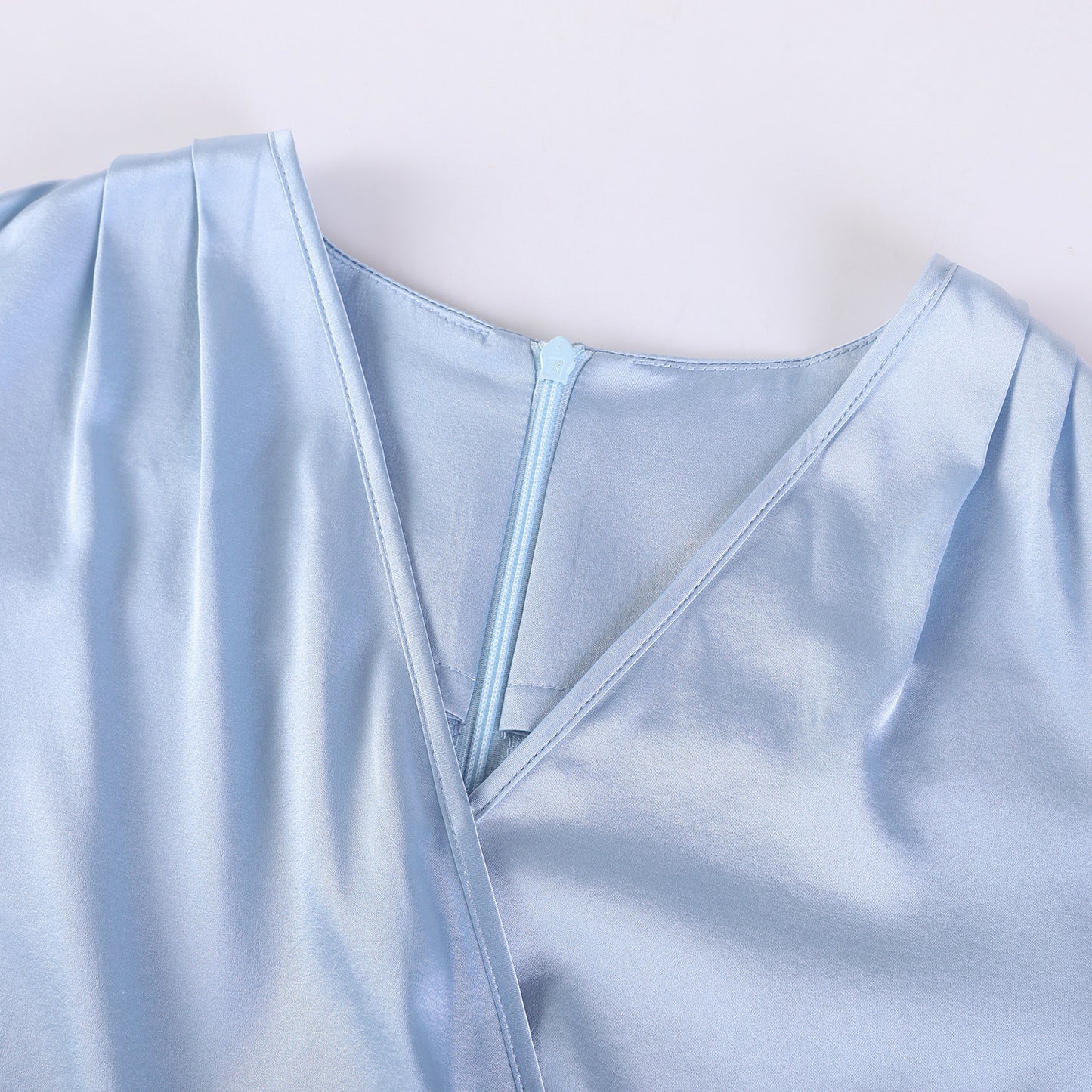 Custom Silk Lounge Dress Celeste | Vintage Inspired V Neck Dress with Layered Sleeves
