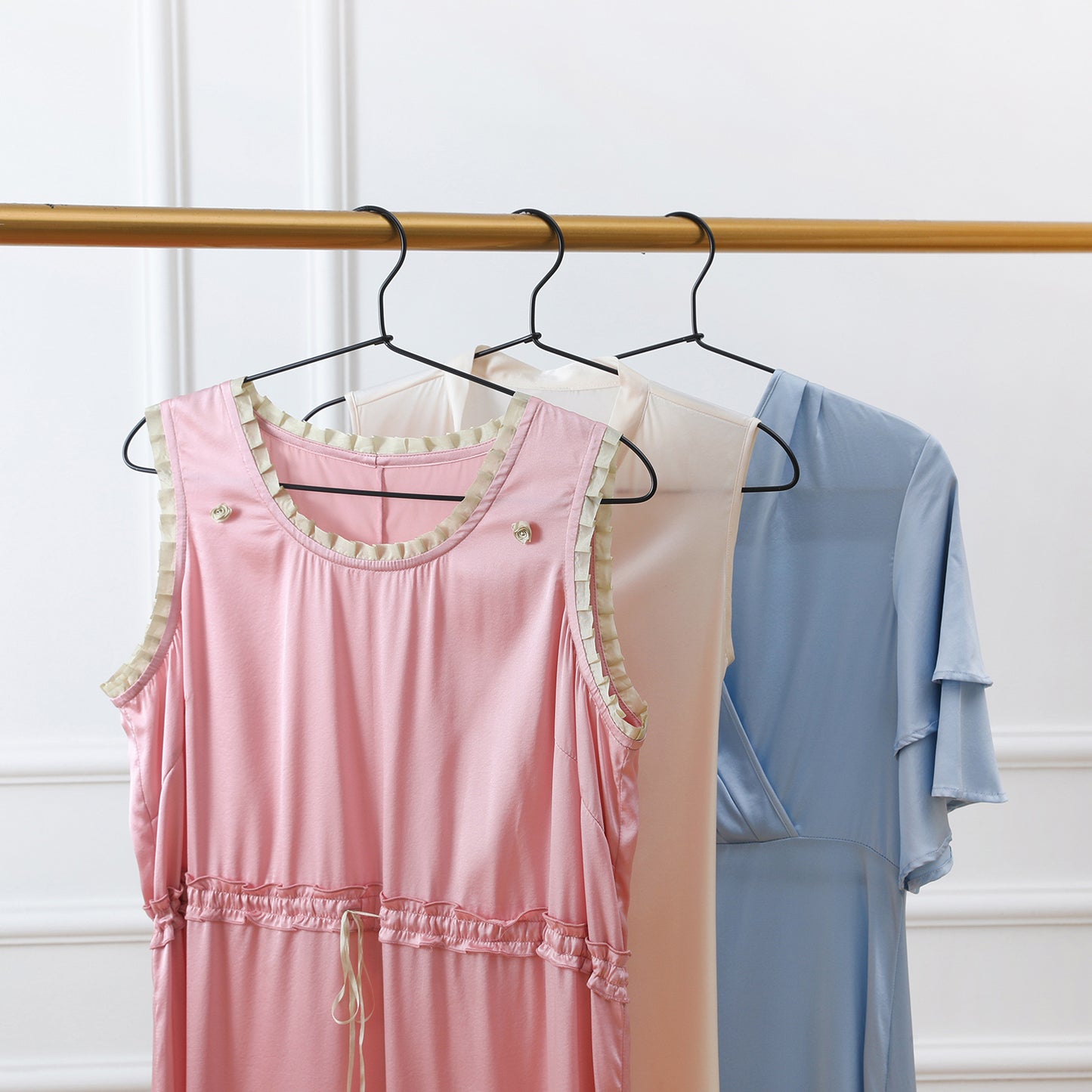 Custom Silk Lounge Dress Celeste | Vintage Inspired V Neck Dress with Layered Sleeves