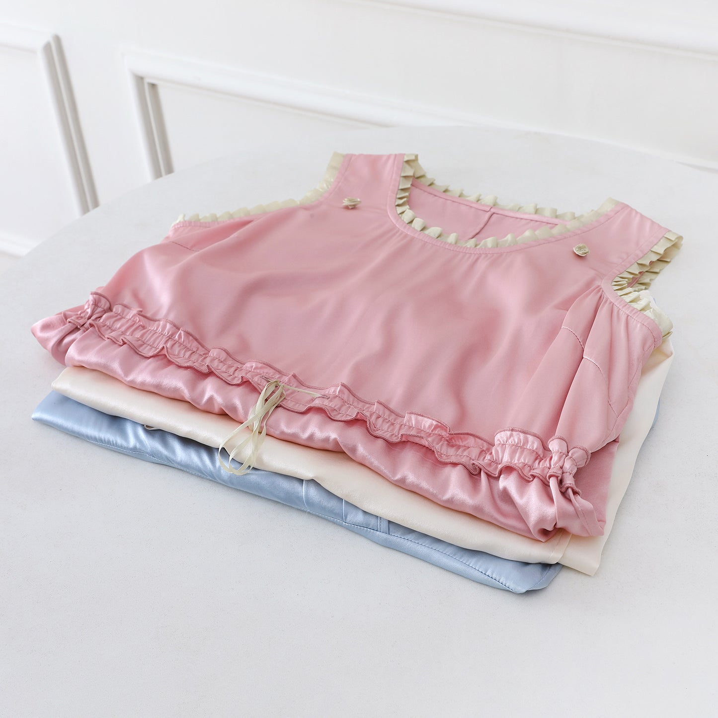 Custom Silk Lounge Dress Celeste | Vintage Inspired V Neck Dress with Layered Sleeves