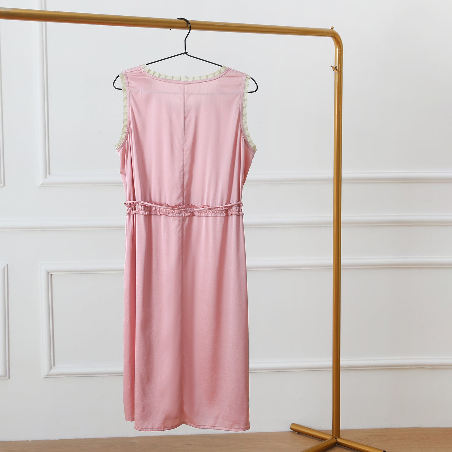 Custom Silk Lounge Dress Estelle | Vintage Inspired Round Neck Sleeveless Dress with Silk Belt