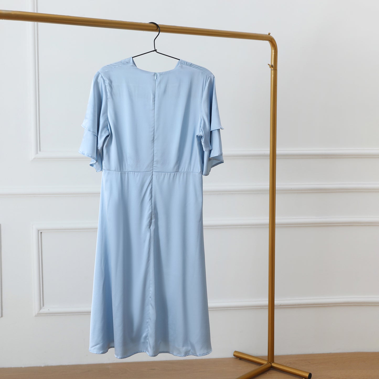 Custom Silk Lounge Dress Celeste | Vintage Inspired V Neck Dress with Layered Sleeves