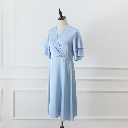 Custom Silk Lounge Dress Celeste | Vintage Inspired V Neck Dress with Layered Sleeves