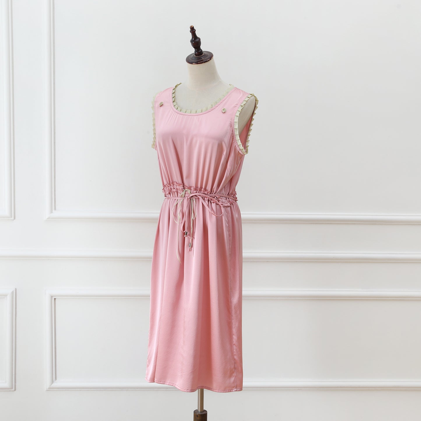 Custom Silk Lounge Dress Estelle | Vintage Inspired Round Neck Sleeveless Dress with Silk Belt