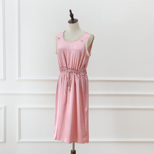 Custom Silk Lounge Dress Estelle | Vintage Inspired Round Neck Sleeveless Dress with Silk Belt
