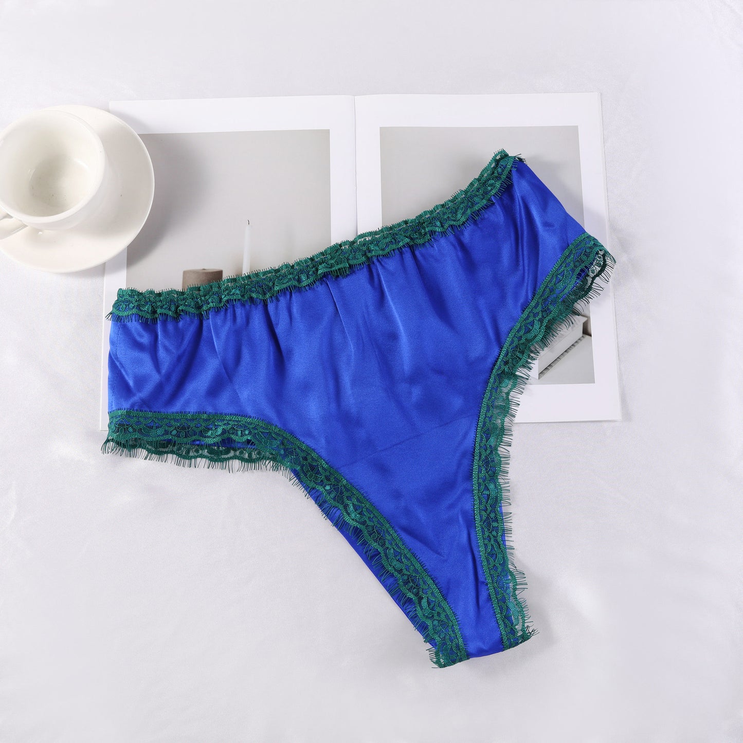 Blue Lagoon | Custom Pure Silk Brazilian Pantie | High Waist | Lace on Mulberry Silk | Bridal Lingerie | Brush Collection