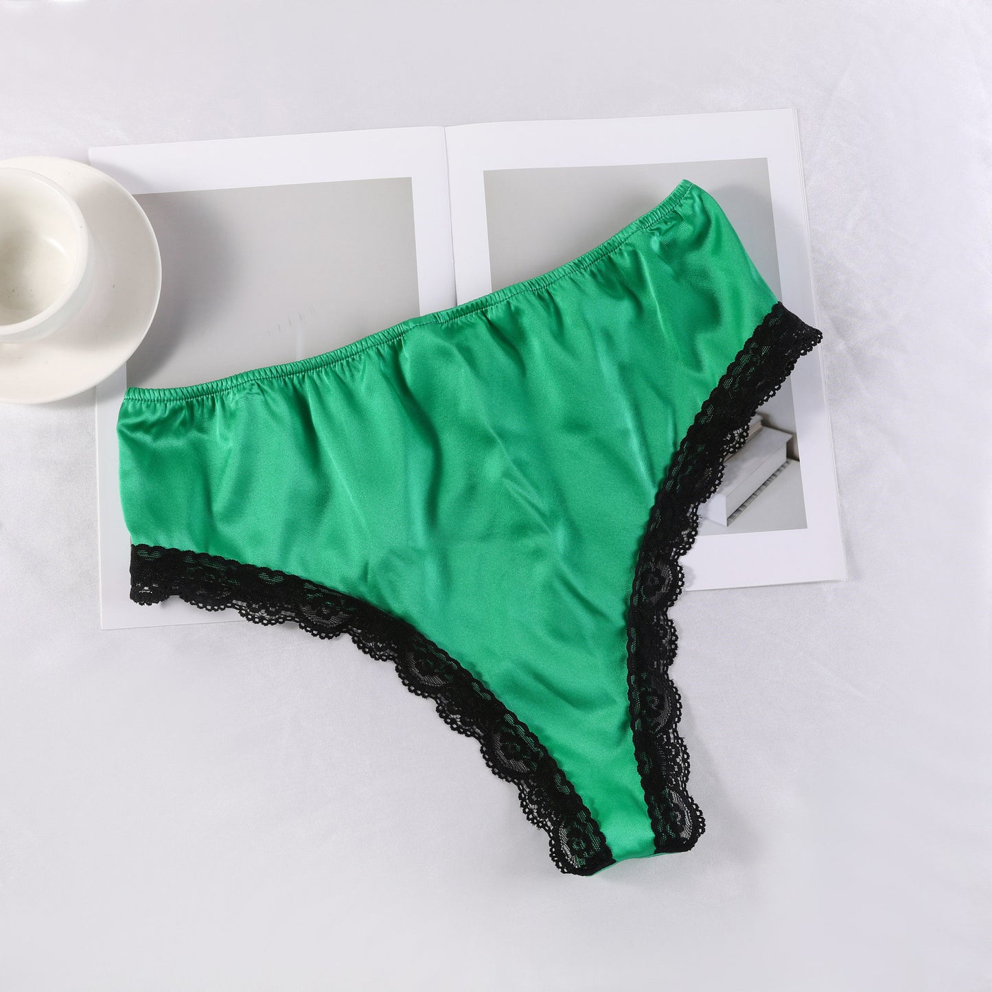 Emerald Jungle | Custom Pure Silk Brazilian Pantie | High Waist | Lace on Mulberry Silk | Bridal Lingerie | Brush Collection