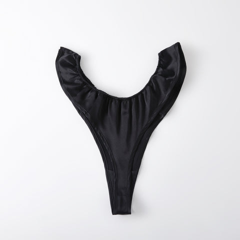 Black Silk Mid to High Waist T-String Panties - Soft Strokes Silk