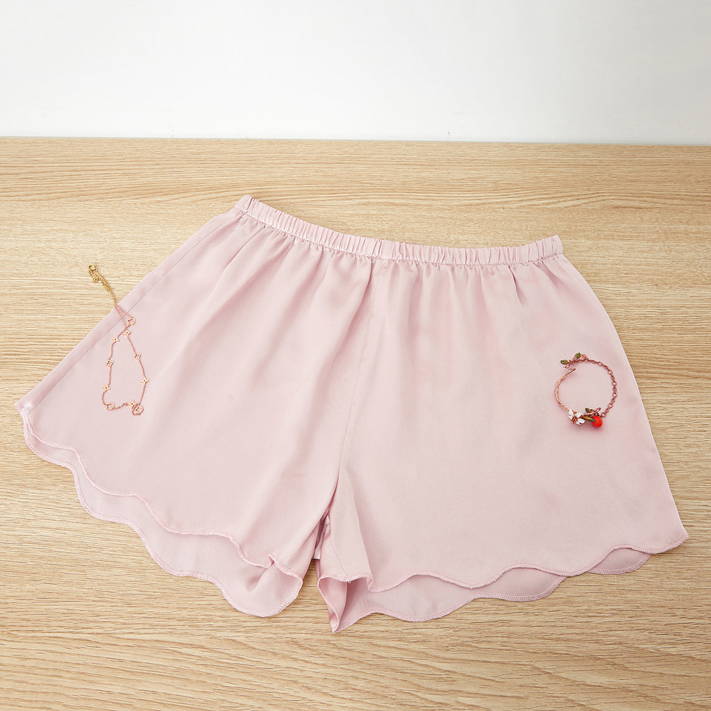 Dusty Rose Pure Silk Scallop Edged Shorts | 19 Momme Silk Charmeuse