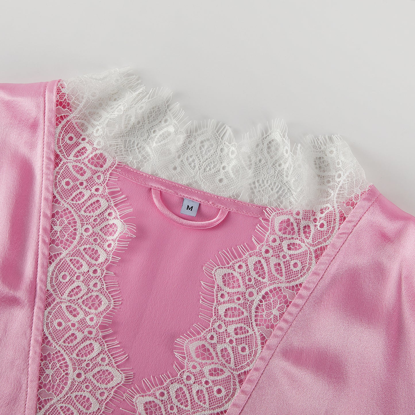 Custom Made Pure Silk and Lace | Robe Rosalie | Knee Length with Double Belts and Pockets | 19 Momme | Soar Collection
