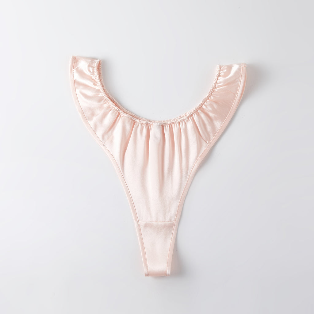 Baby Pink Pure Mulberry Silk T-String Pantie | Mid to High Waist Thong | 22 Momme | Float Collection