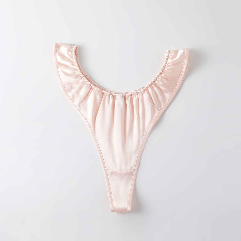Baby Pink Pure Mulberry Silk T-String Pantie | Mid to High Waist Thong | 22 Momme | Float Collection