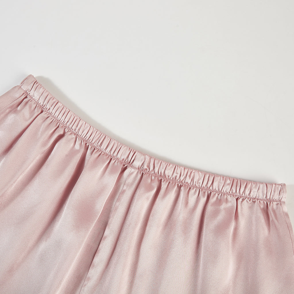 Dusty Rose Pure Mulberry Silk Camisole and Scalloped Shorts Set | 19 Momme Silk Charmeuse