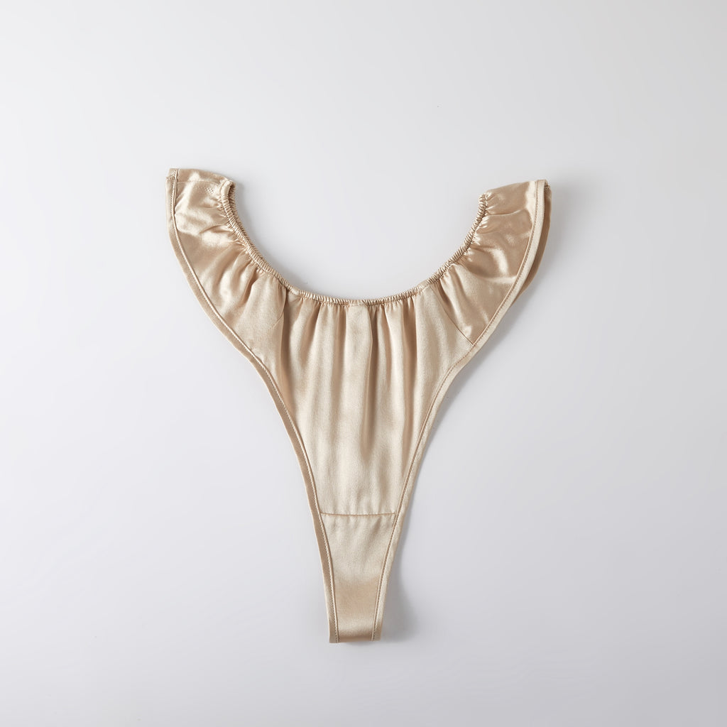 Champagne Pure Mulberry Silk T-String Pantie | Mid to High Waist Thong | 22 Momme | Float Collection