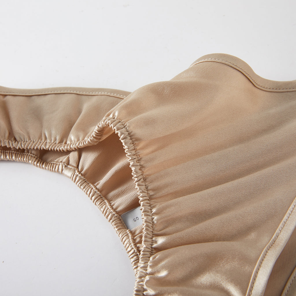 Champagne Pure Mulberry Silk T-String Pantie | Mid to High Waist Thong | 22 Momme | Float Collection