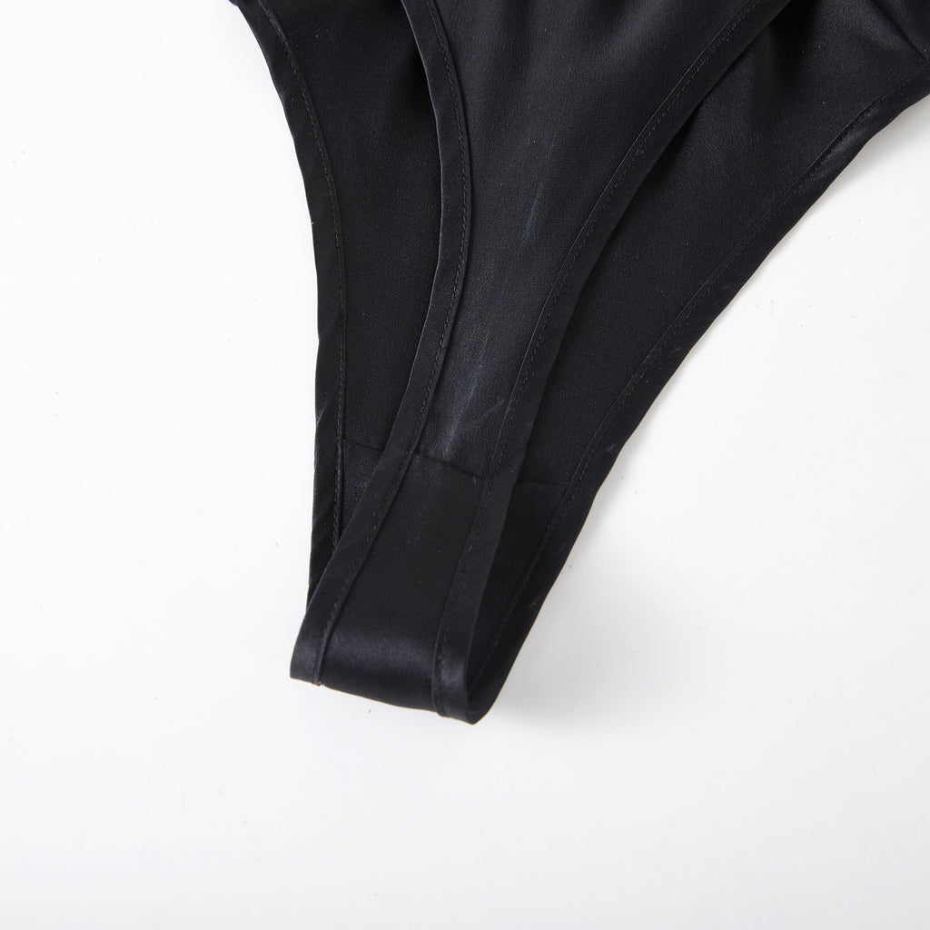 Black Pure Mulberry Silk T-String Pantie | Mid to High Waist Thong | 22 Momme | Float Collection