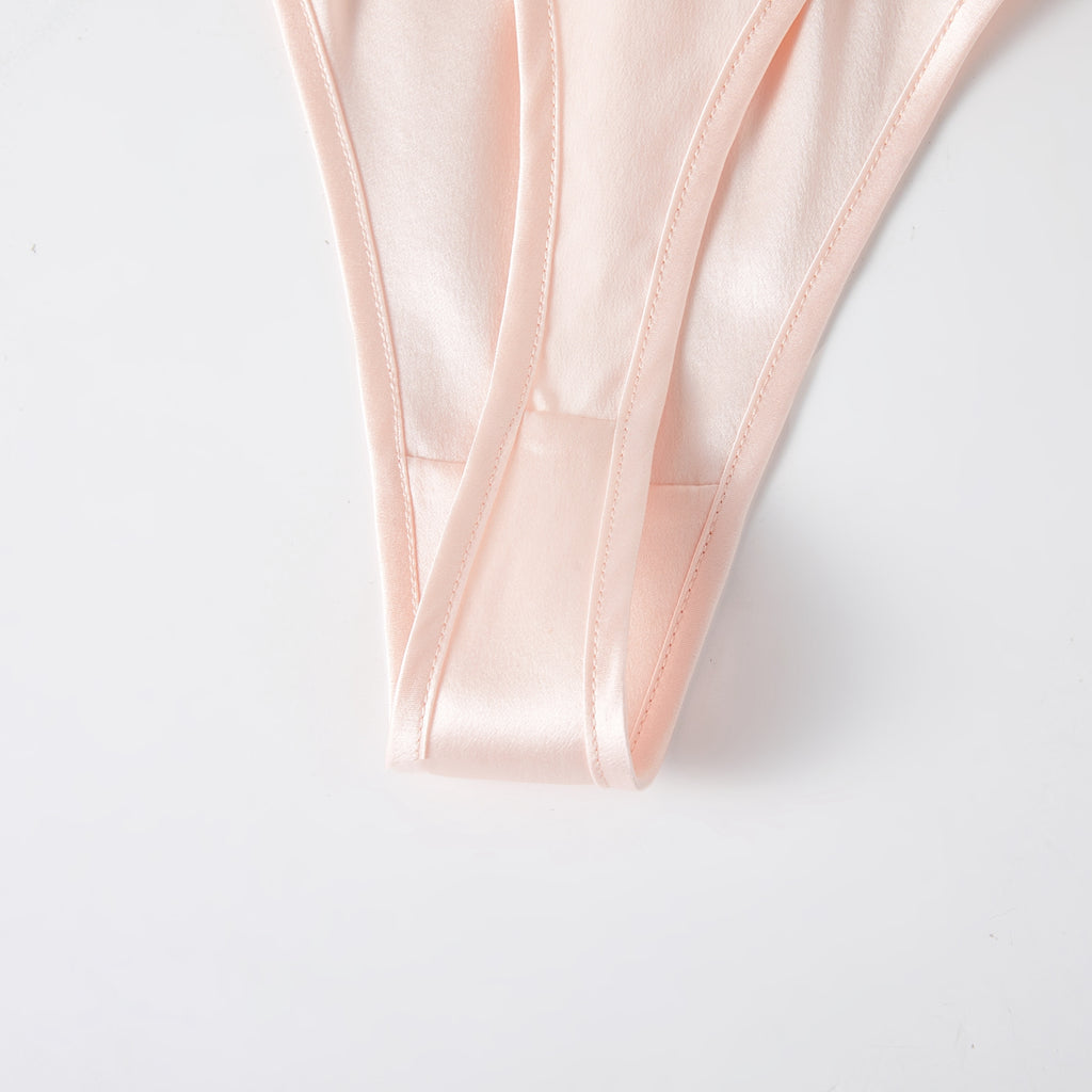 Baby Pink Pure Mulberry Silk T-String Pantie | Mid to High Waist Thong | 22 Momme | Float Collection