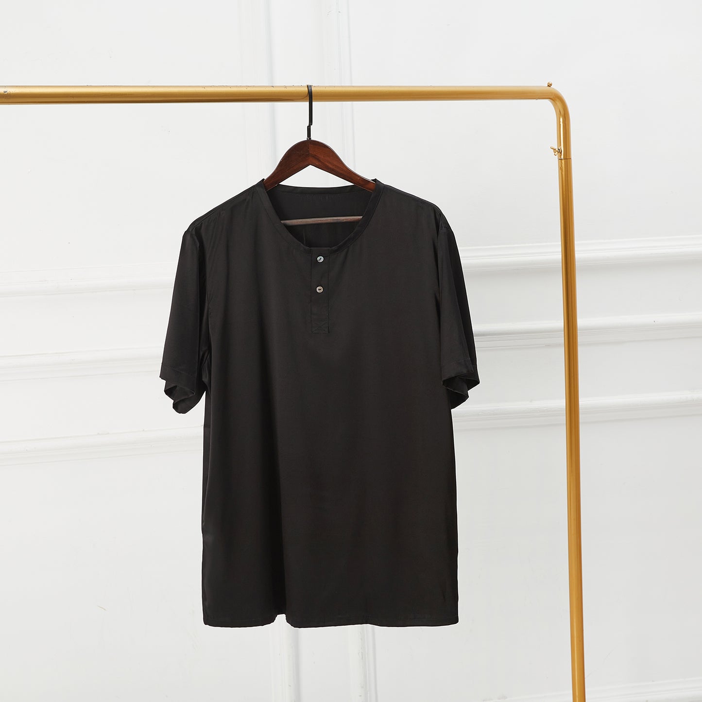 Custom Pure Mulberry Silk Men's T-Shirt | Henley Collar, Short Sleeve and Relaxed Fit | 19 Momme | Soar Collection