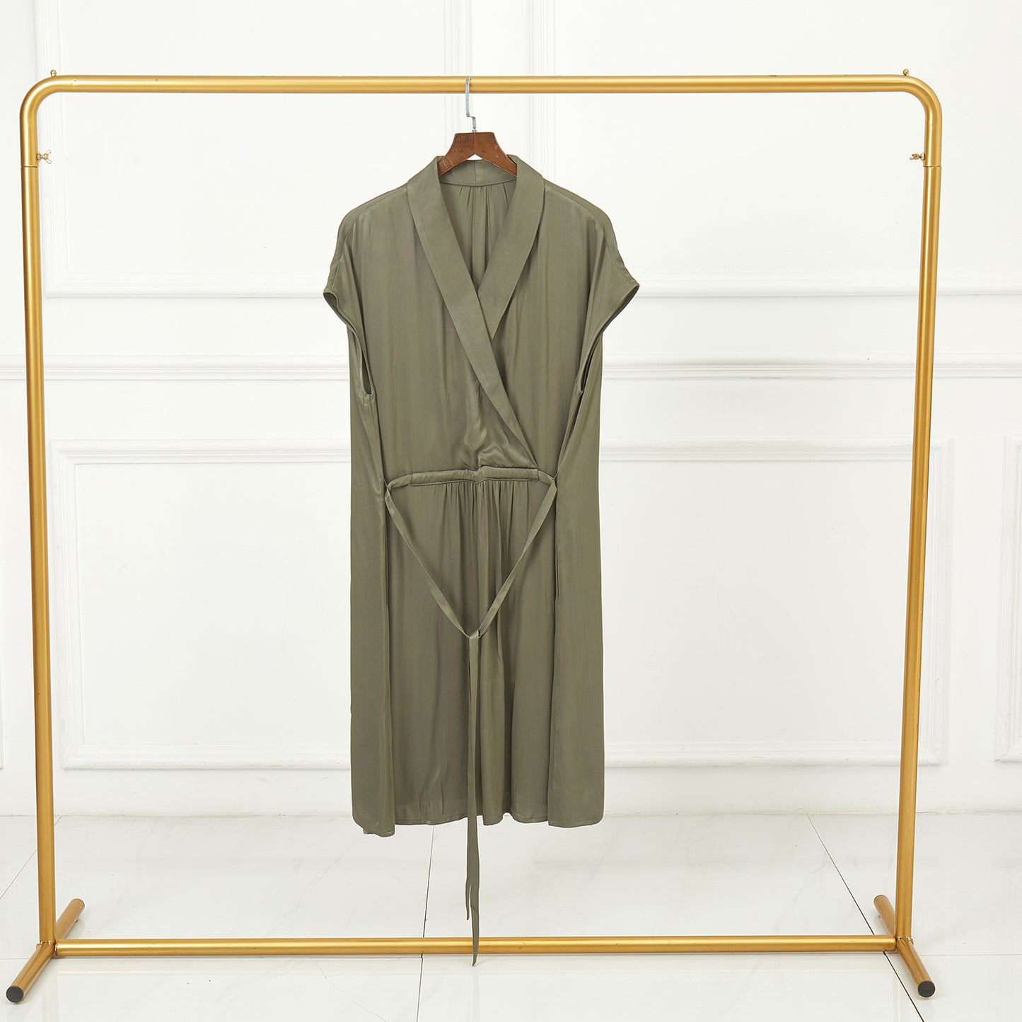 Custom Silk Dress Bianca | Knee Length Shawl Collar Casual Dress with Pockets