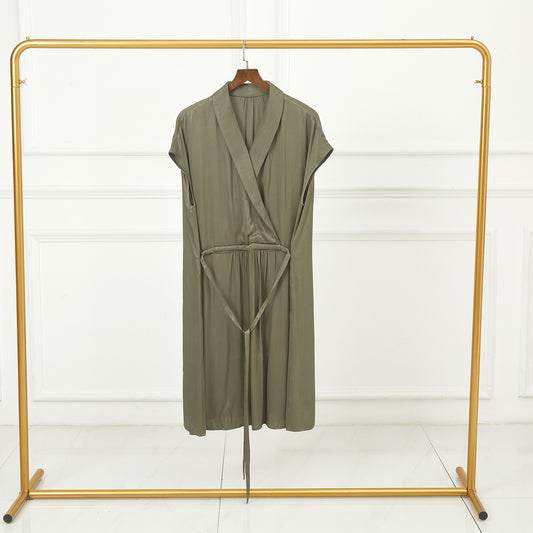 Custom Silk Dress Bianca | Knee Length Shawl Collar Casual Dress with Pockets