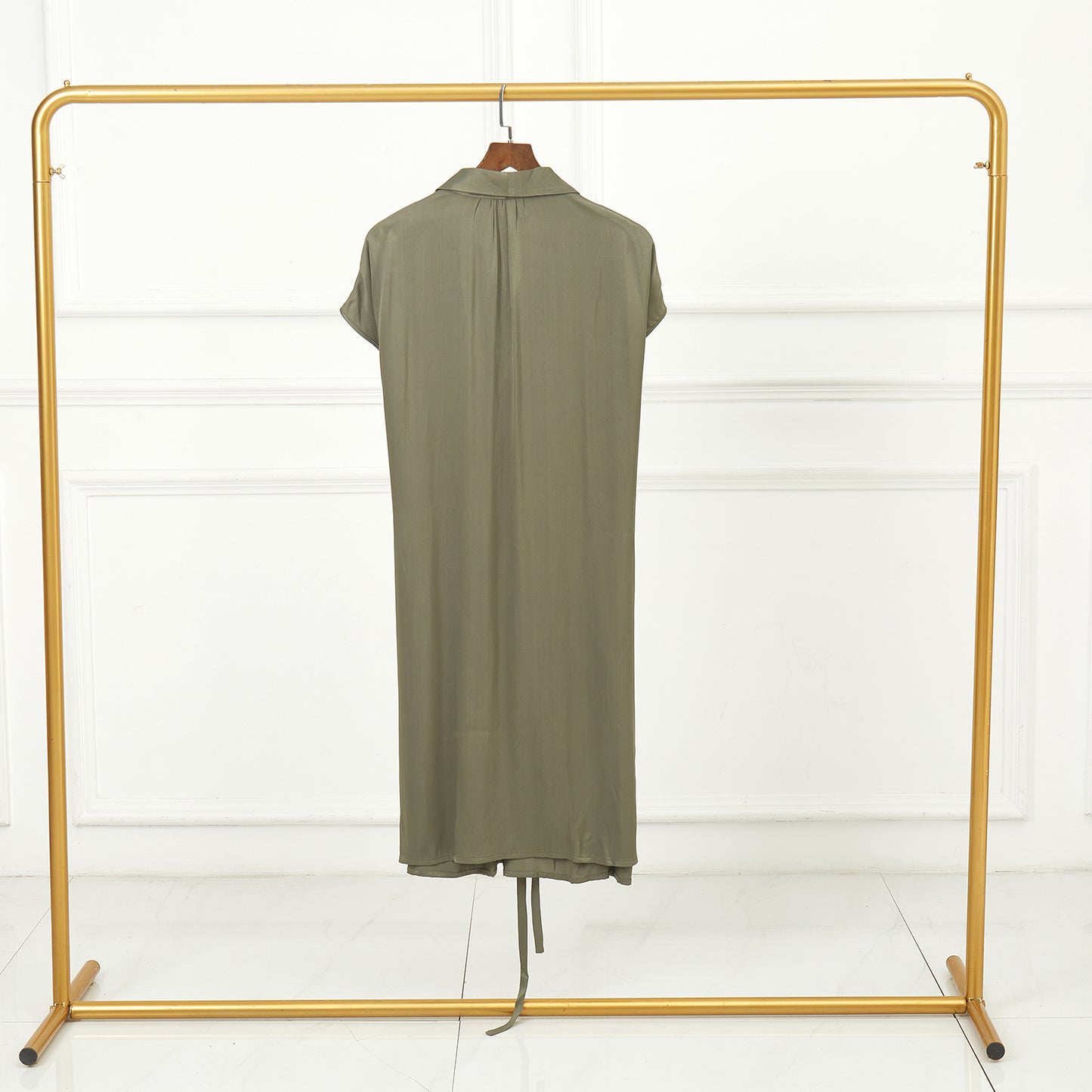 Custom Silk Dress Bianca | Knee Length Shawl Collar Casual Dress with Pockets