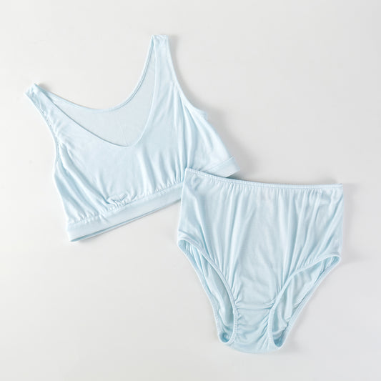 Sample Pure Knitted Silk Bralette Size 34B | French Cut Pantie Size L | Light Blue