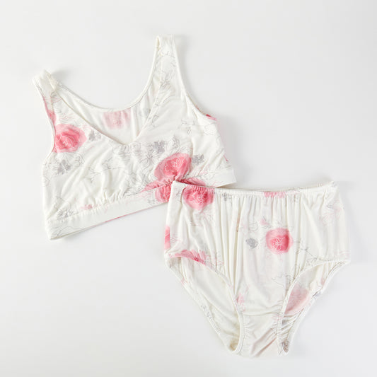 Sample Pure Knitted Silk Bralette Size 34B | French Cut Pantie Size L | Pink Rose