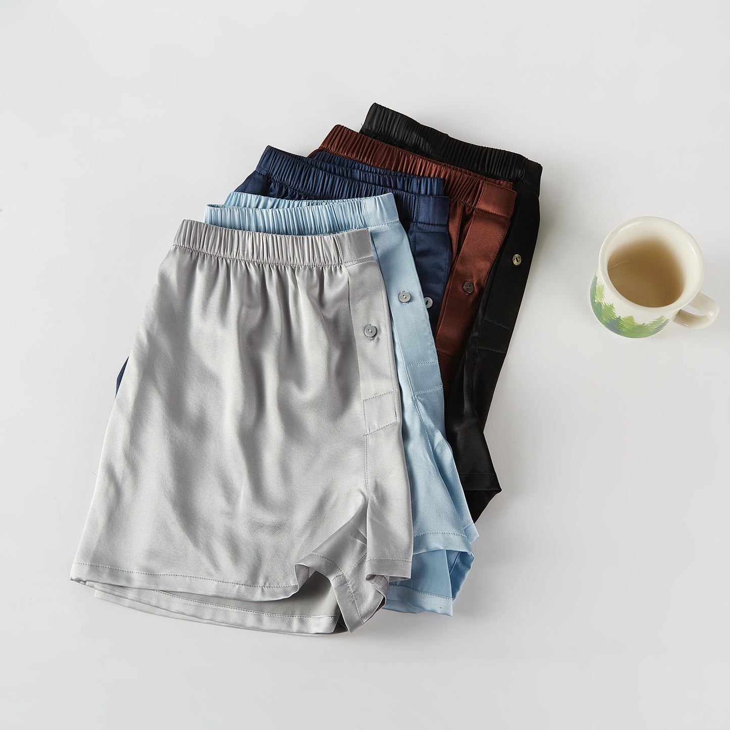 Set of 5 Pure Mulberry Silk Men's Boxers | Mid Rise with Button Closure | 19 Momme | Soar Collection