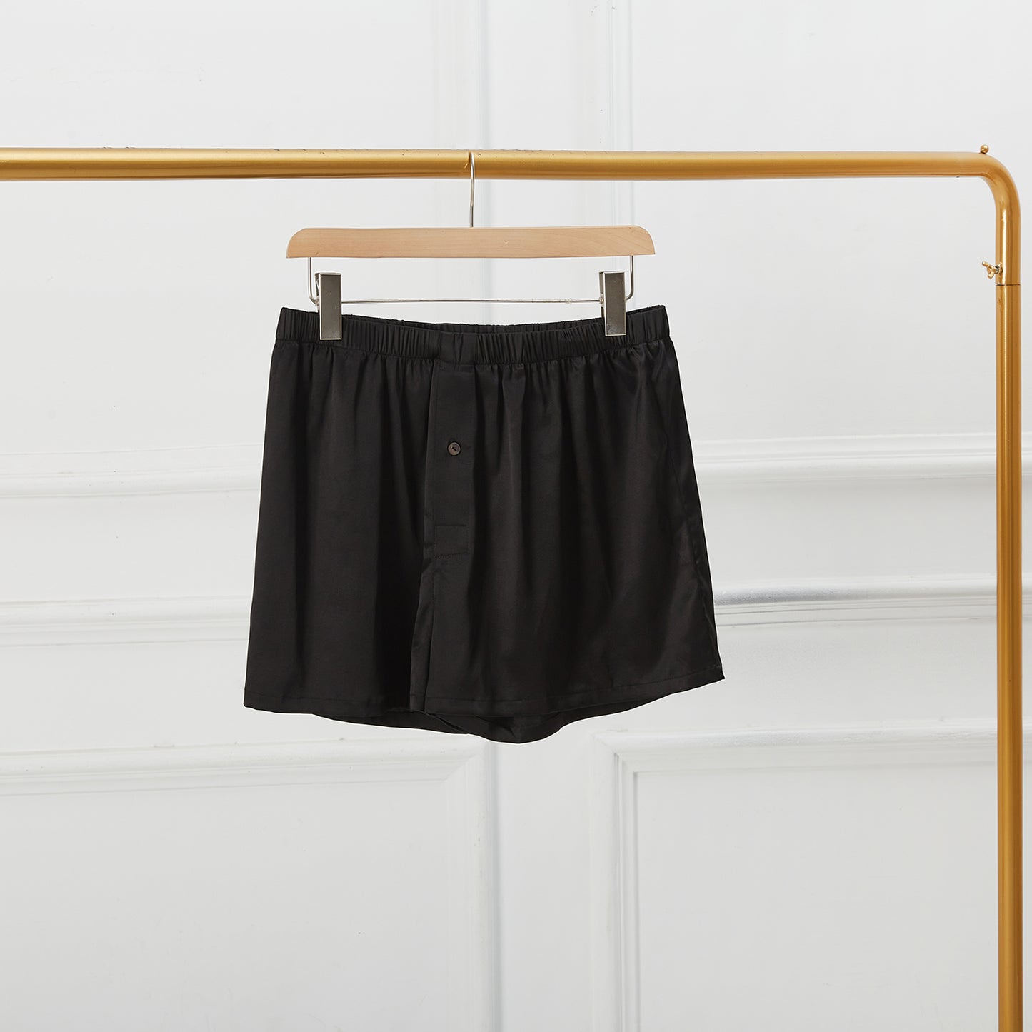 Black Pure Mulberry Silk Men's Boxers | Mid Rise with Button Closure | 19 Momme | Soar Collection