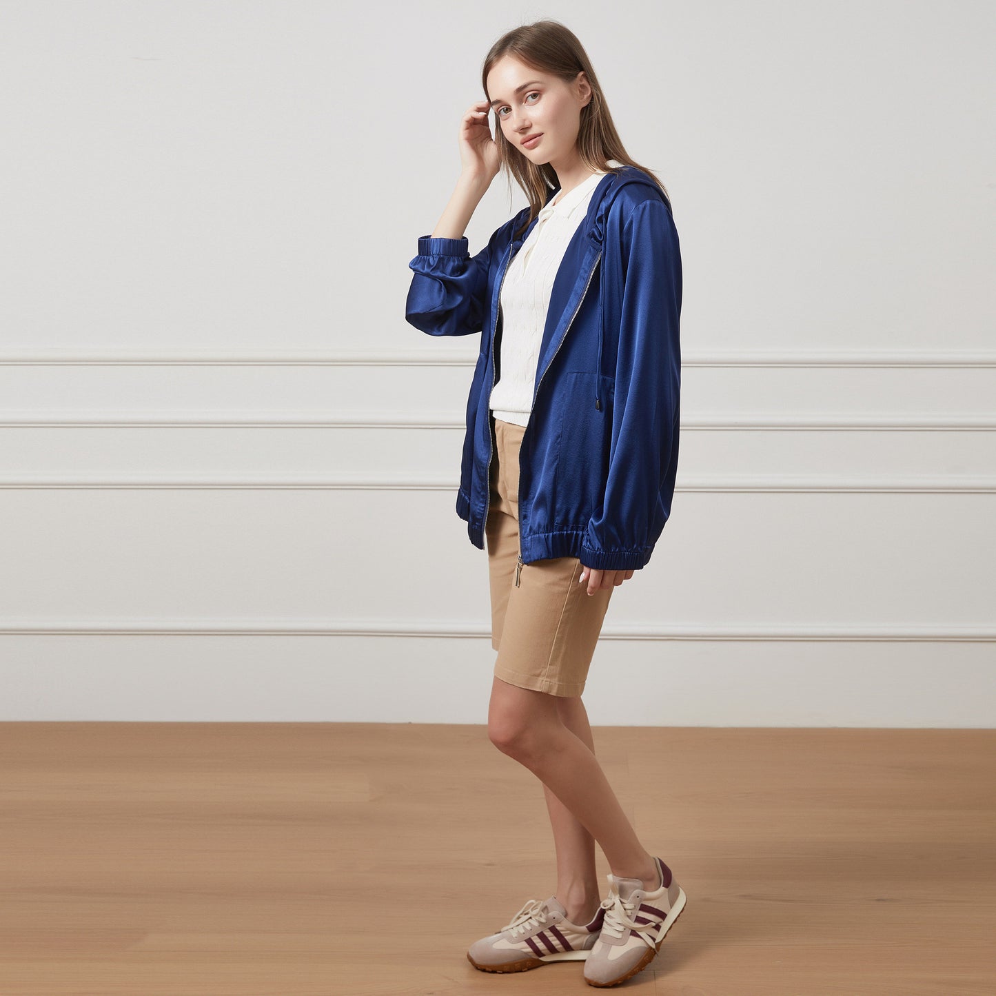Pure Silk Long Sleeve Hoodie with Pockets | Elio | 22 Momme Silk Charmeuse