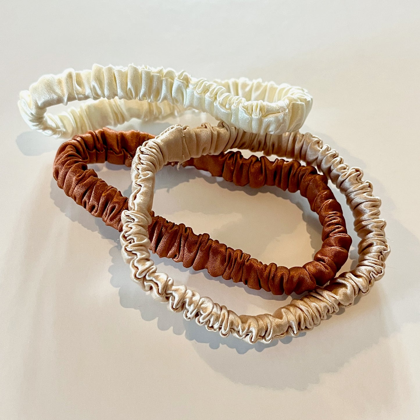 Sand Storm | Single or Set of 3 Pure Mulberry Silk Skinny Scrunchie | Weekly Special Hair Ties | 0.4 inch