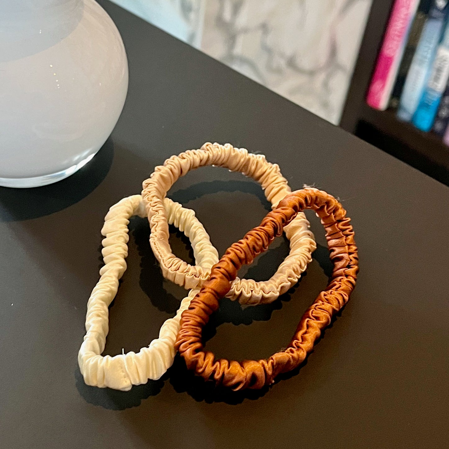 Sand Storm | Single or Set of 3 Pure Mulberry Silk Skinny Scrunchie | Weekly Special Hair Ties | 0.4 inch